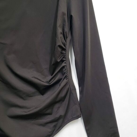 Lily Coco Women's Classic Black Ruched Bodysuit Size XL Long Sleeve - Picture 6 of 12